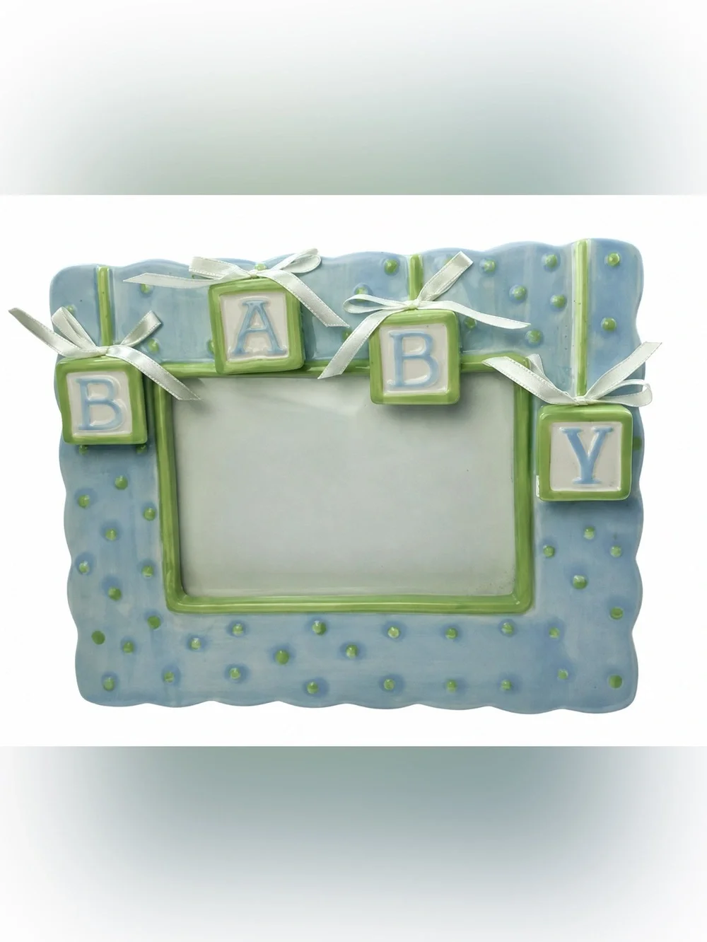 VTG Blue & Green Ceramic “BABY “ Block Picture Frame 3D Photo Frame 8 x 10 / 4x6